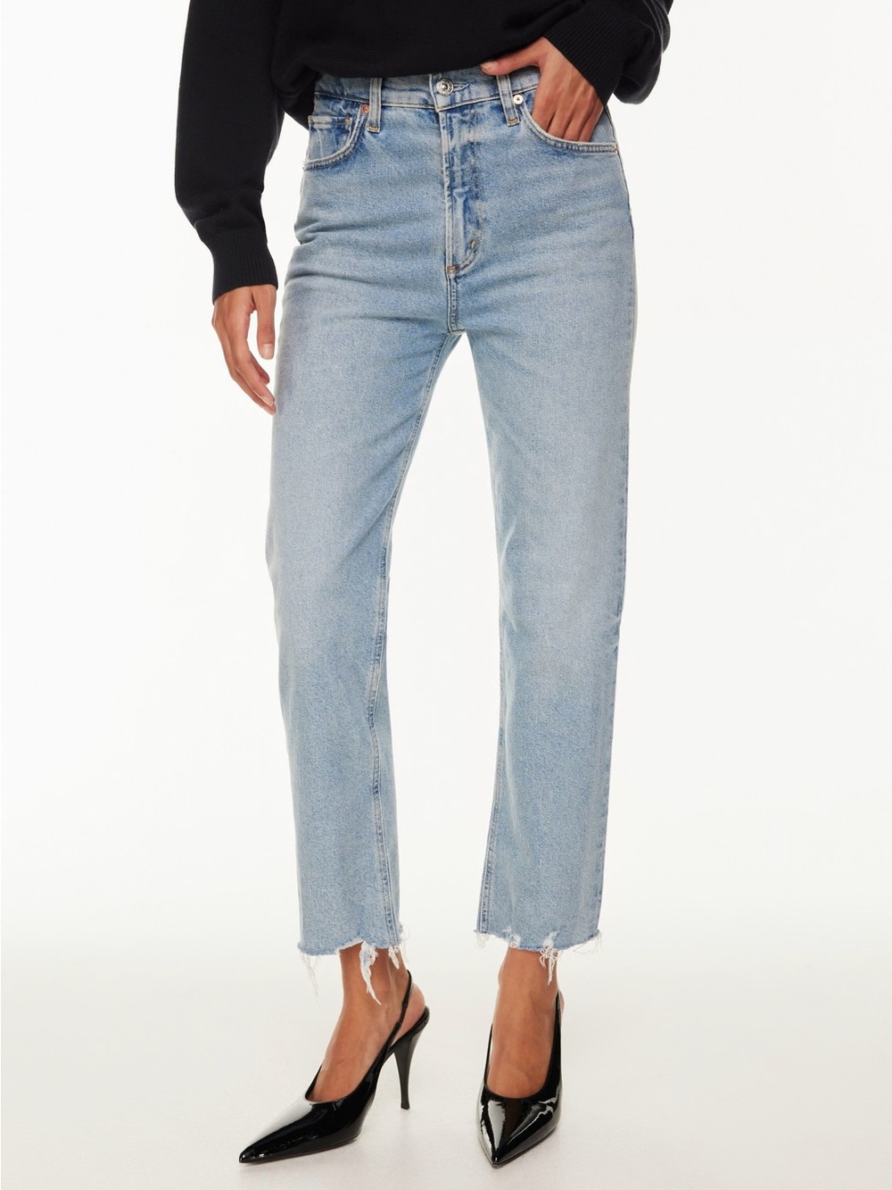 Citizens of Humanity Daphne Crop High-Rise Straight Jeans in Light Blue